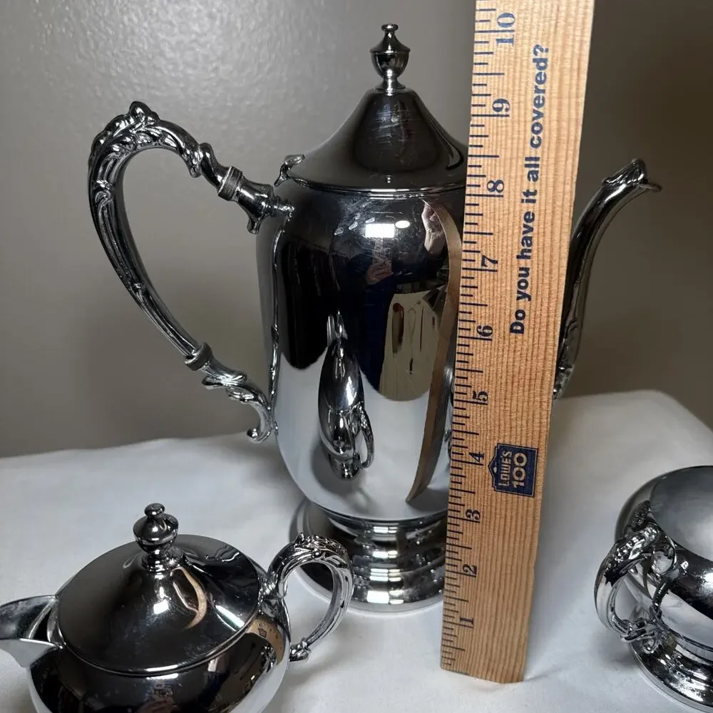 Vintage Dorothy Thorpe Originals Chrome Coffee Set MCM Hollywood Regency 3pc - Picture 11 of 15